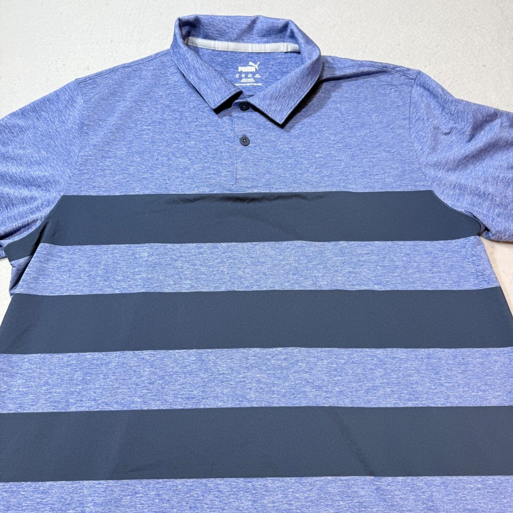 Puma Golf Polo Shirt Men's XL Blue Dark Stripe Short Sleeve Performance Dry Cell